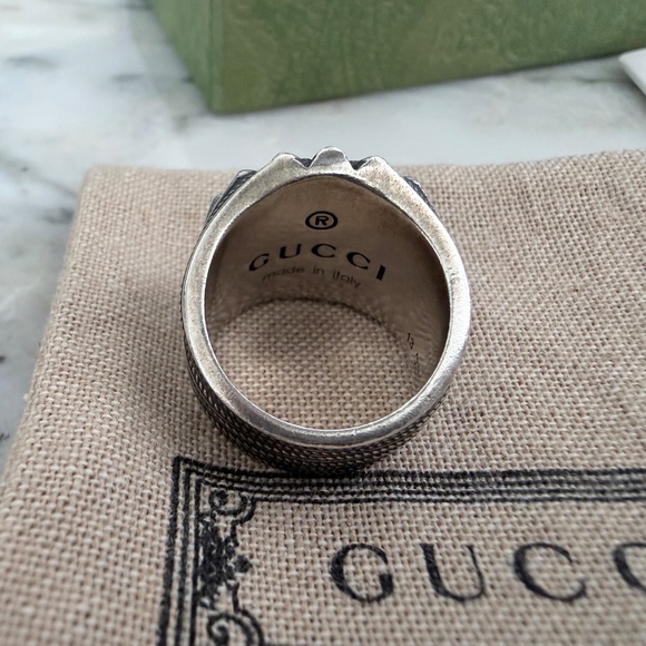GUCCI AG925 Interlocking G GG Logo Ster Silver Signet Ring Size IT 13/ US 6.75 - Picture 13 of 16